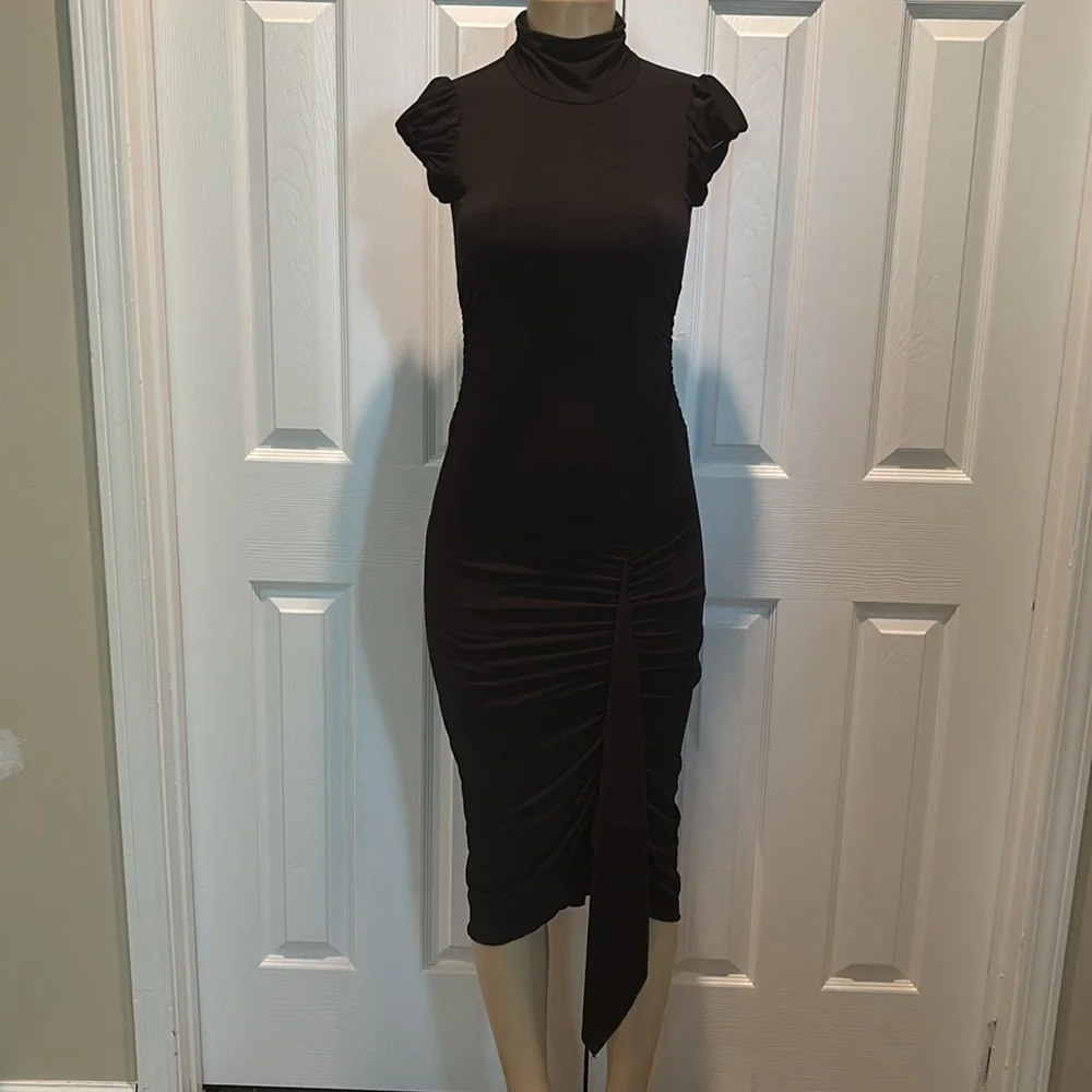 Elegant Black  Mock Ruched Dress size S - Picture 2 of 7
